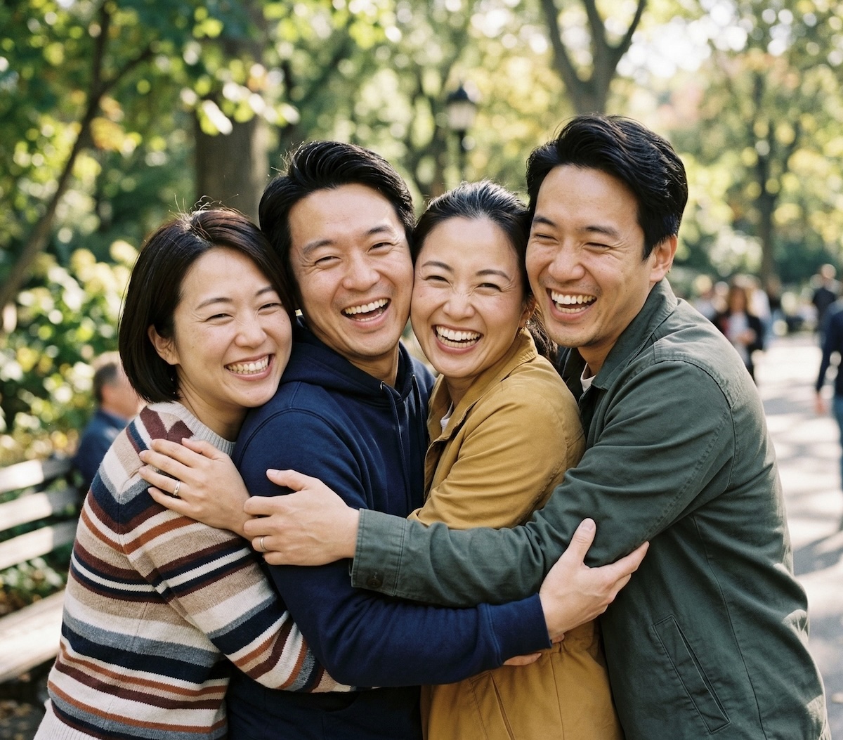 Group of young people gathered in a park